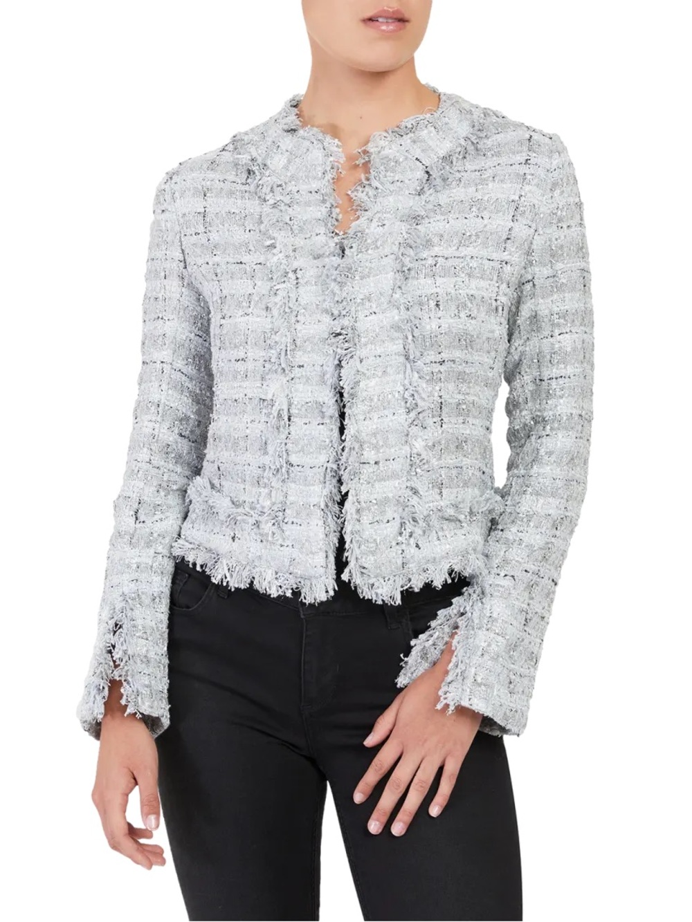 Santorelli Brittney Fringe-Trim Tweed Jacket